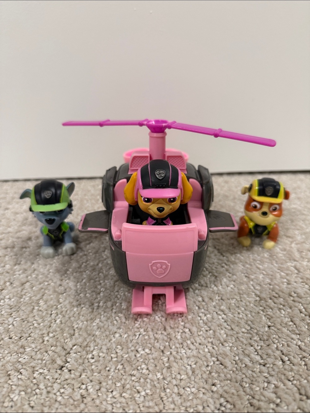 Paw Patrol Mission Paw Skye w Helicopter (HTF) and Rocky and Rubble figures